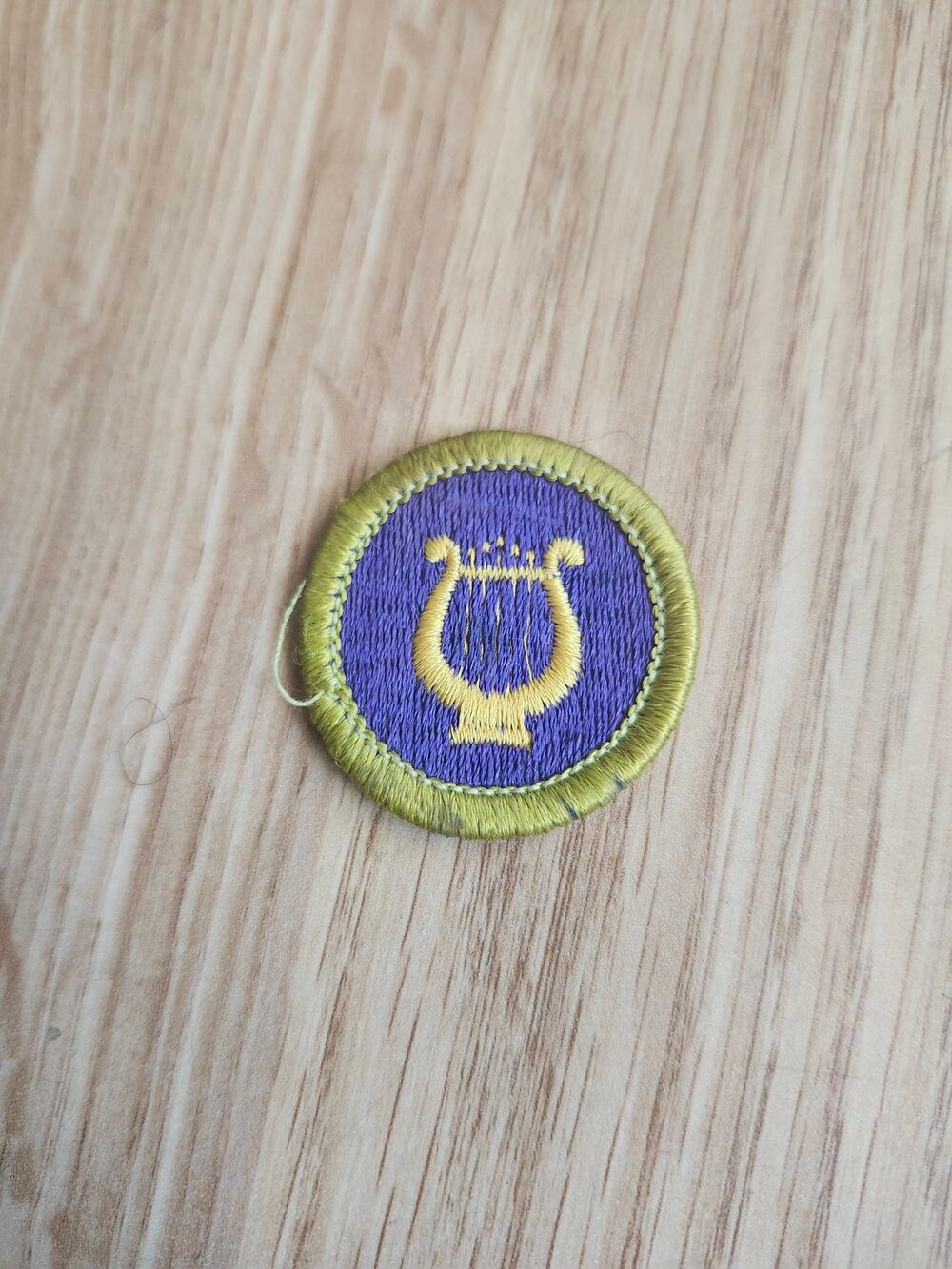 Vintage BSA Boy Scouts of America Music Merit Badge Patch Lyre Harp Purple